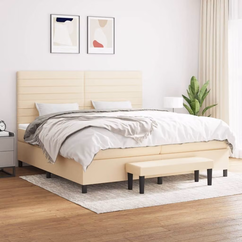 Maison Exclusive - Giroletto a Molle con Materasso Crema 200x200 cm in Tessuto