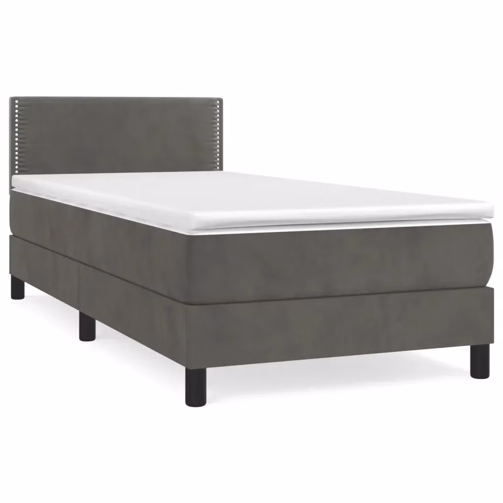 Letto con Giroletto a Molle e Materasso Ibrido vidaXL in Velluto Grigio e Bianco L/P/H: 193 x 90 x 88 cm – 2
