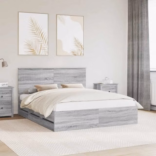 Letto matrimoniale | Letto per adulti | Struttura del letto con cassetto Grigio Sonoma 160 x 200 cm
