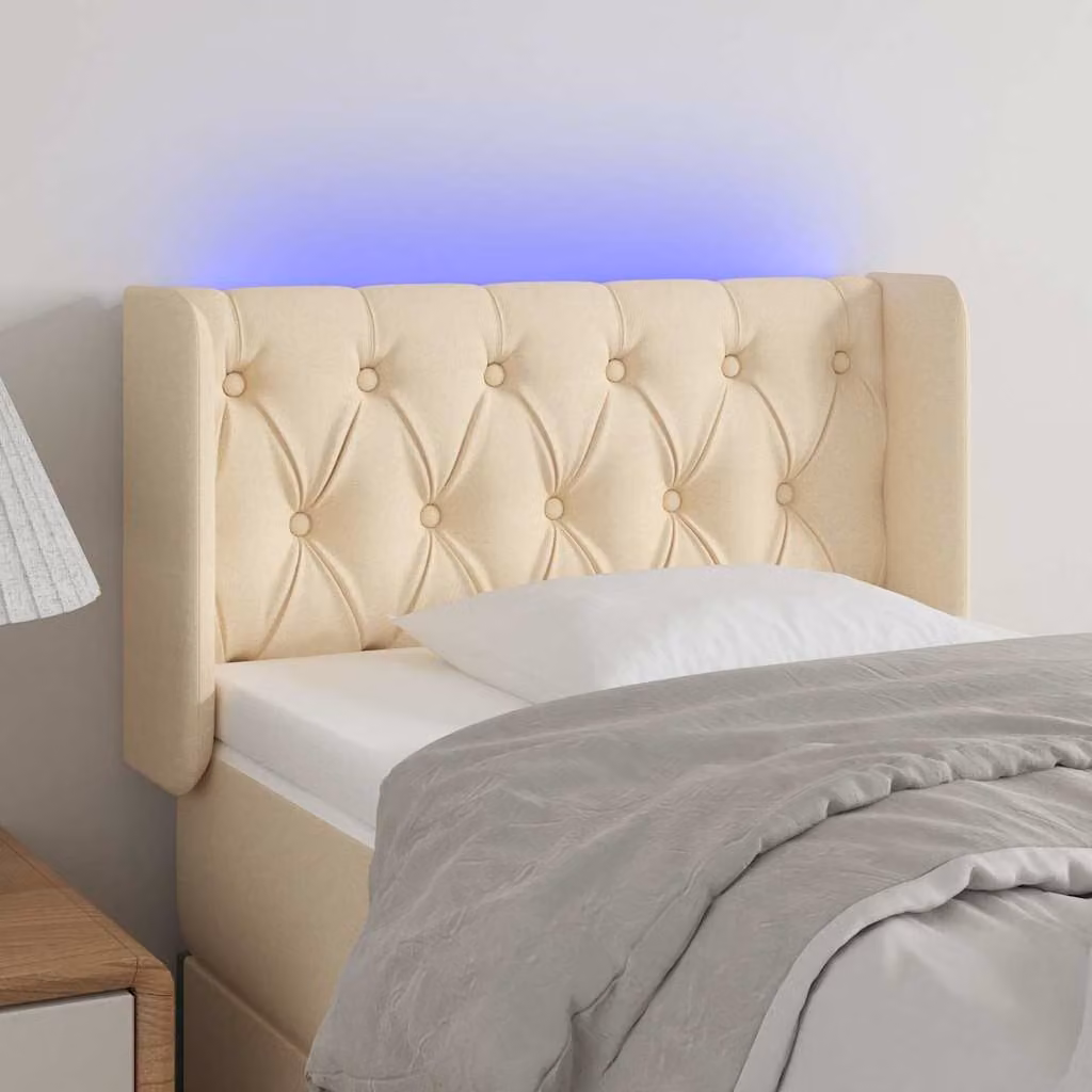 Testiera per letto con illuminazione LED e porta di ricarica USB vidaXL in tessuto beige L: 83 cm, P: 16 cm, H: 78-88 cm