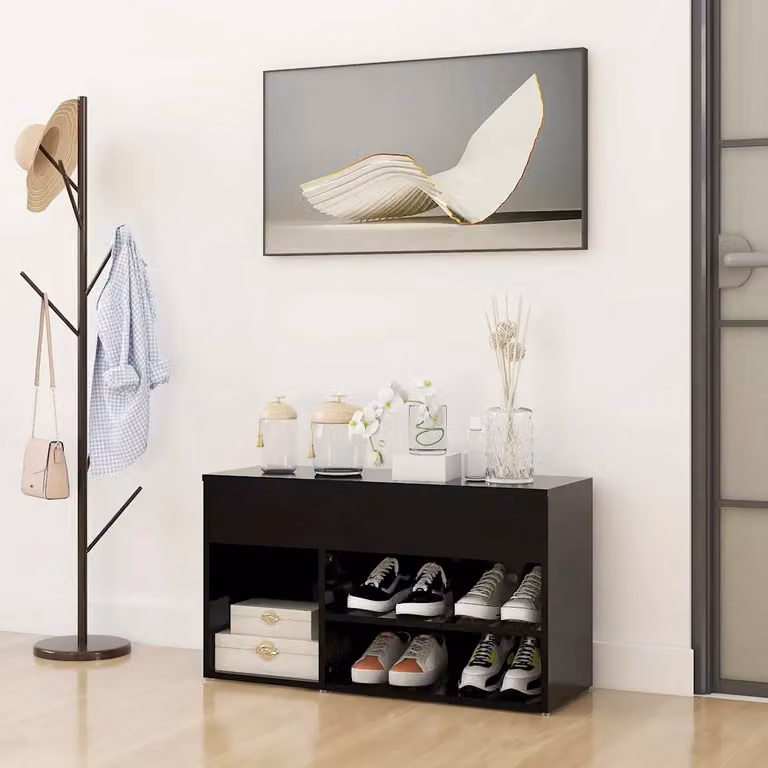 Panca porta scarpe moderna vidaXL in legno nero e oro L: 80 cm, P: 30 cm, H: 45 cm
