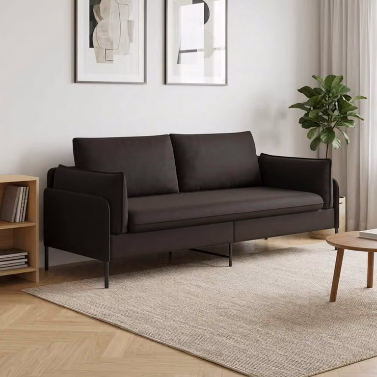 vidaXL Divano Moderno a 3 Persone in Velluto Nero con Rivestimenti Rimovibili L: 222 cm, P: 81 cm, H: 89 cm
