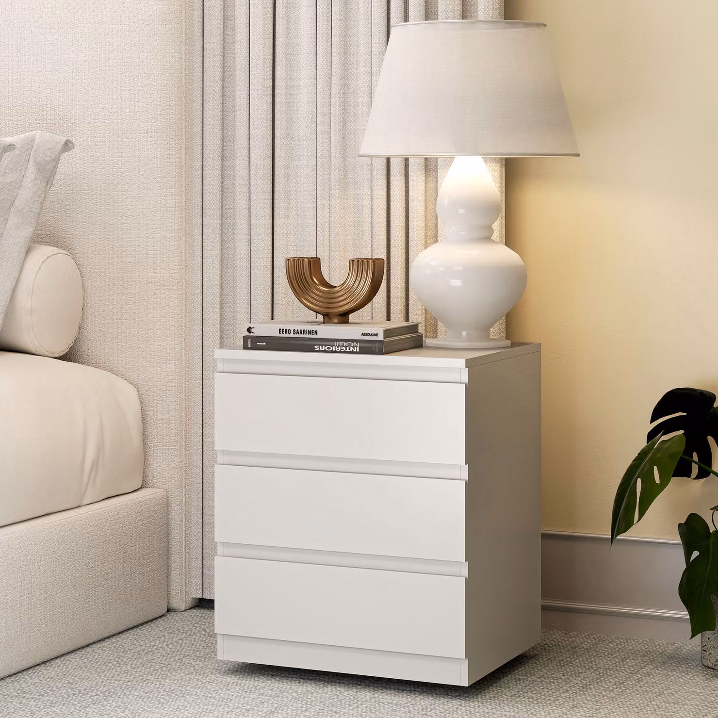 Cassettiera HOMCOM con 3 cassetti a chiusura rallentata in stile moderno, colore bianco, L 45 cm x P 40 cm x H 52,8 cm – 2