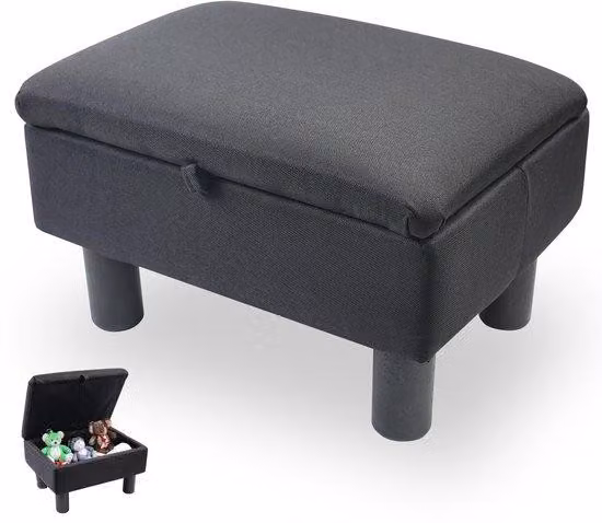 Uniqoos®: Panca poggiapiedi elegante con spazio contenitore – rivestimento in lino e gambe in legno massello, pouf versatile per l'arredamento di soggiorno, camera da letto o ingresso