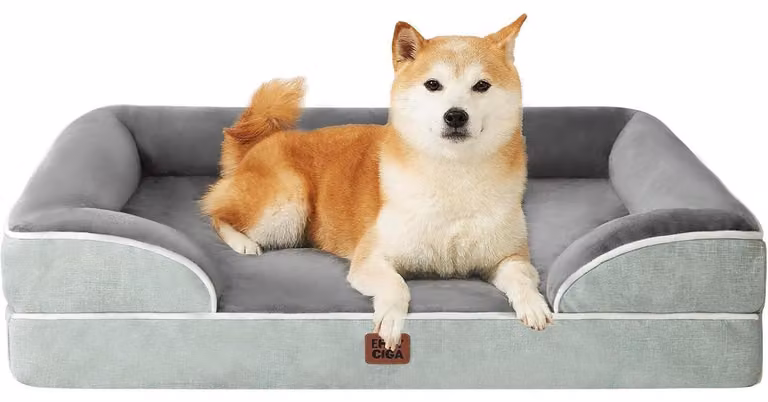 Cuccia ortopedica per cani, con memory foam, dimensioni 89x56 cm, lavabile, impermeabile, antiscivolo, colore verde grigio