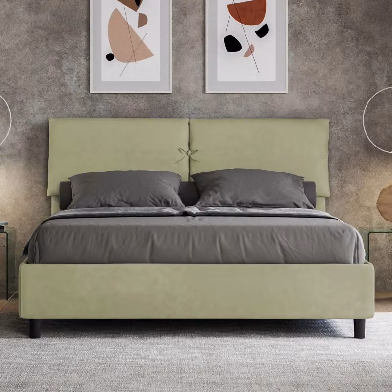 Letto matrimoniale imbottito Ityhome in microfibra verde L: 160 cm, P: 200 cm, H: 110 cm – 2