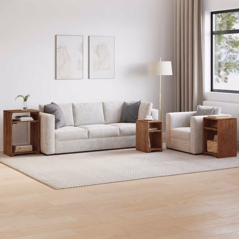 Set di 3 tavolini da appoggio vidaXL in legno di mogano massello marrone stile rustico