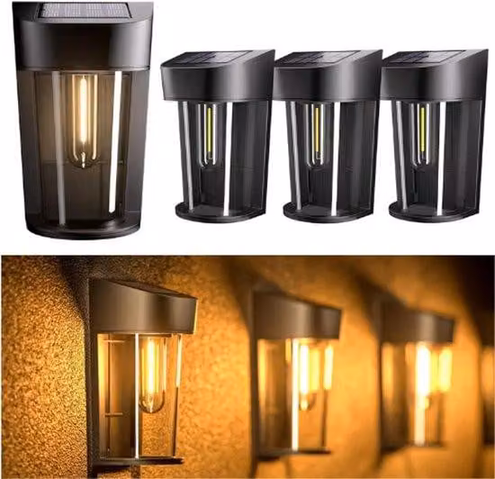 Set di 4 luci solari - Impermeabili - Senza fili - Per veranda - Recinzione - Parete - Giardino - Terrazza - Decorazione - Esterno - Classe energetica G