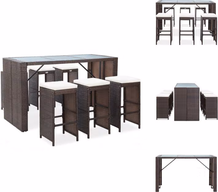 vidaXL set bar da giardino 7 pezzi con cuscini in poly rattan marrone - Set di mobili da giardino
