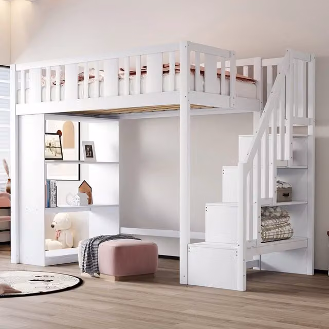 Letto a soppalco - Xylo - 90x200 cm scala contenitore bianco