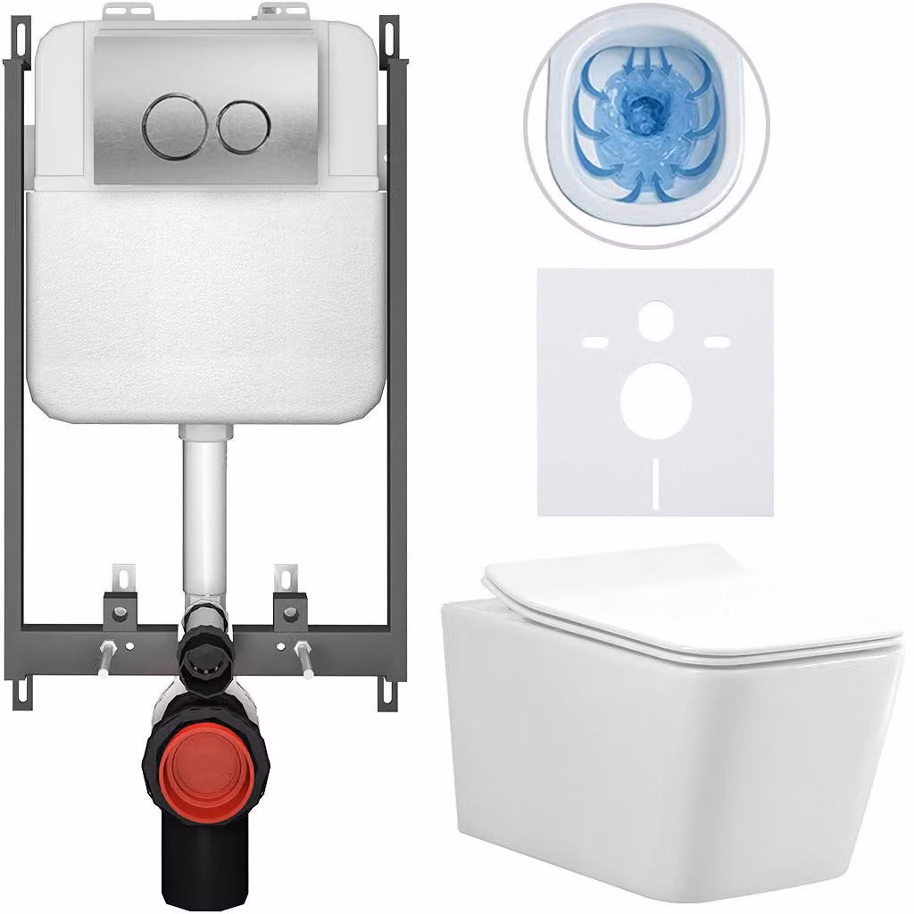 CERANO - Set WC da incasso Forte - bianco lucido - pulsante Prime/Duoalo, argento - da incasso - 51x36 cm