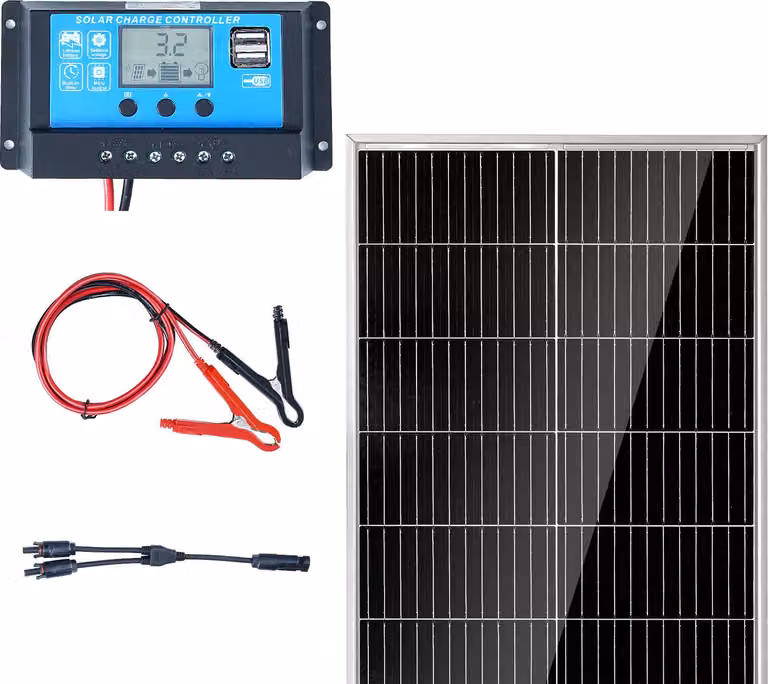 SucceBuy Set di moduli solari monocristallini da 200 W, 2 pannelli + regolatore, efficienza 23%, impermeabile IP68 per camper, barca, campeggio, off-grid, modulo fotovoltaico monocristallino