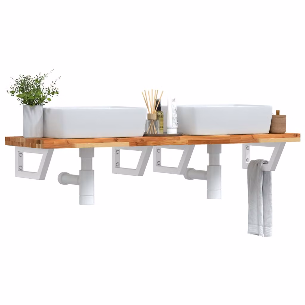 vidaXL Ripiano a Parete per Lavabo in Accacia e Metallo, Marrone e Bianco, L: 40 cm, P: 19 cm