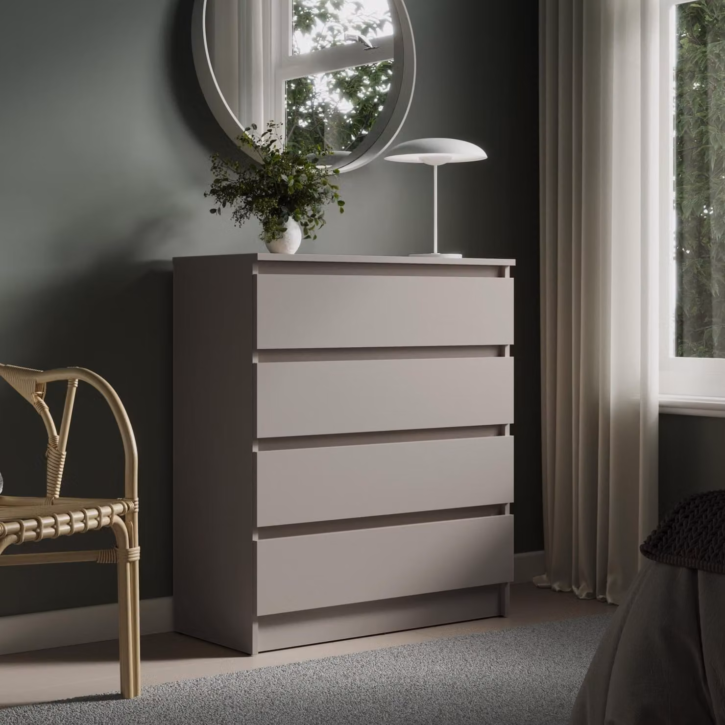 Cassettiera larga 80 cm con 4 cassetti Cassettiera stretta in legno Cashmere credenza credenza alta credenza camera da letto soggiorno corridoio ufficio organizzatore larghezza 80 cm altezza 100 cm