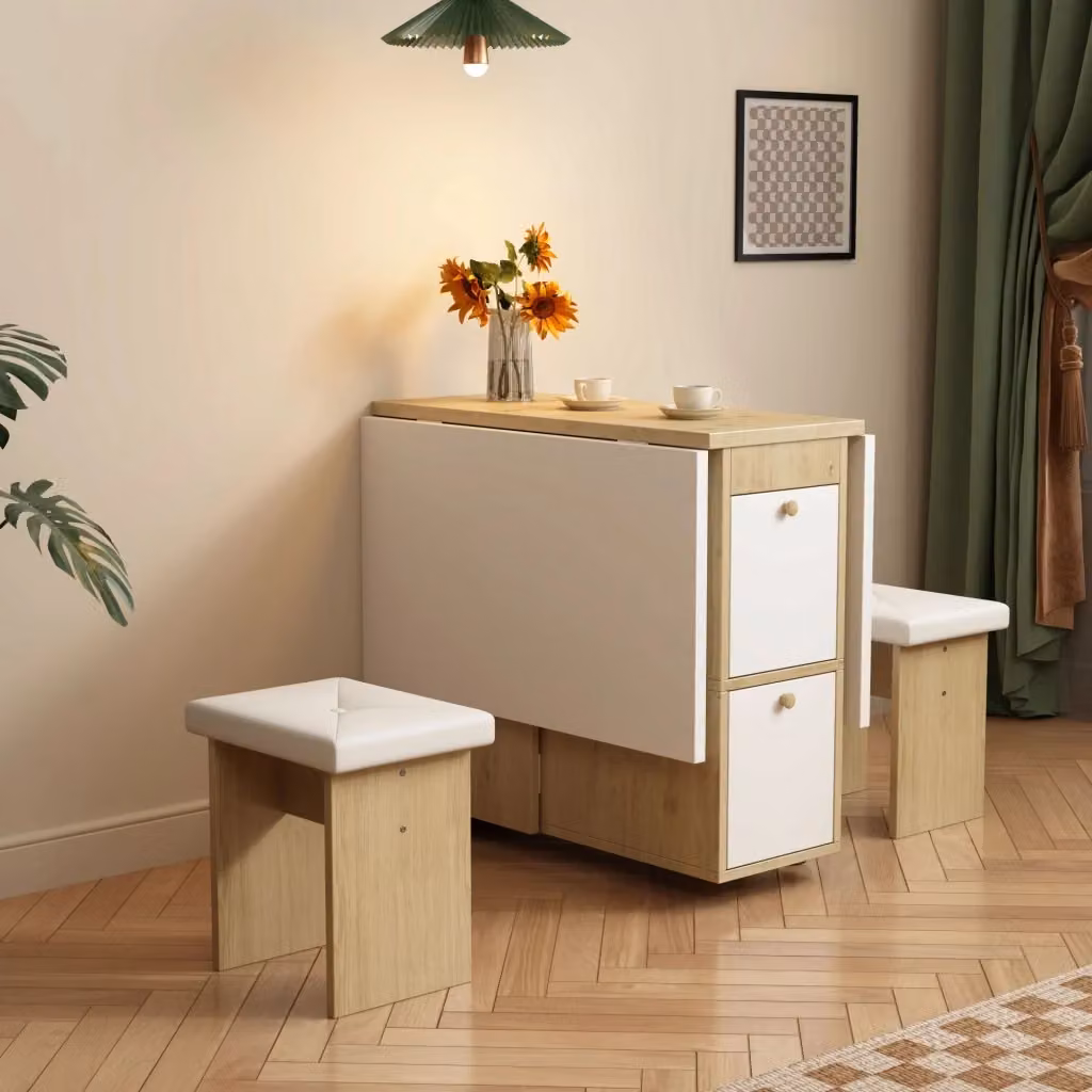 Set tavolo da pranzo pieghevole WISHDOR con 4 sedie, colore bianco e rovere, L/P/H: 120 x 80 x 75 cm – 2