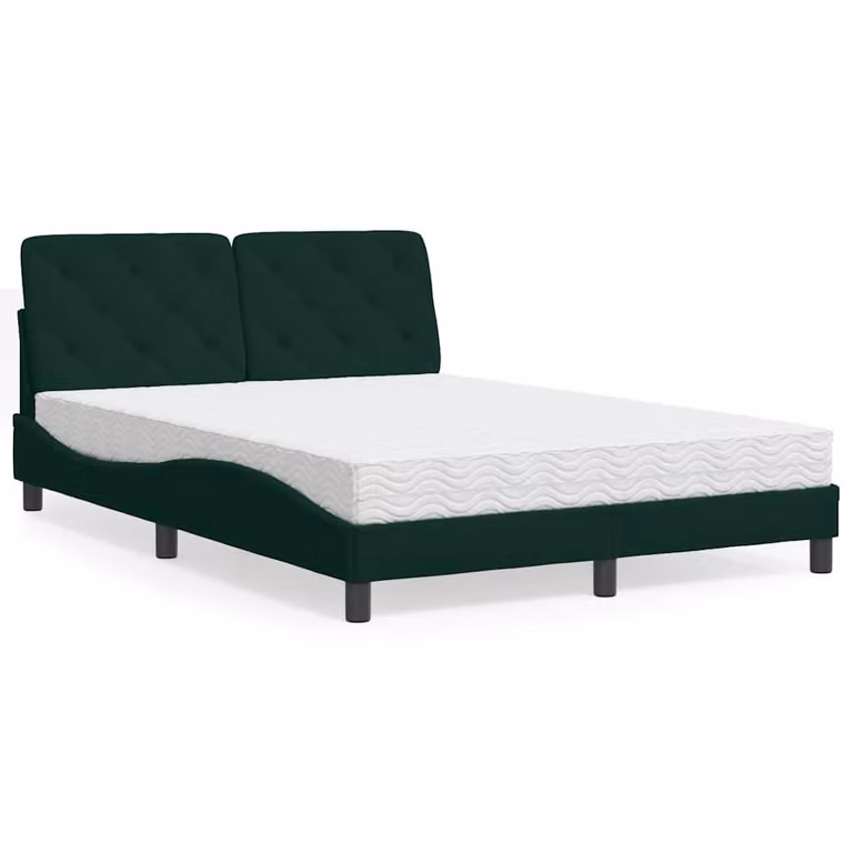 Letto con Materasso vidaXL in Velluto Verde e Bianco L/P: 140 x 200 cm