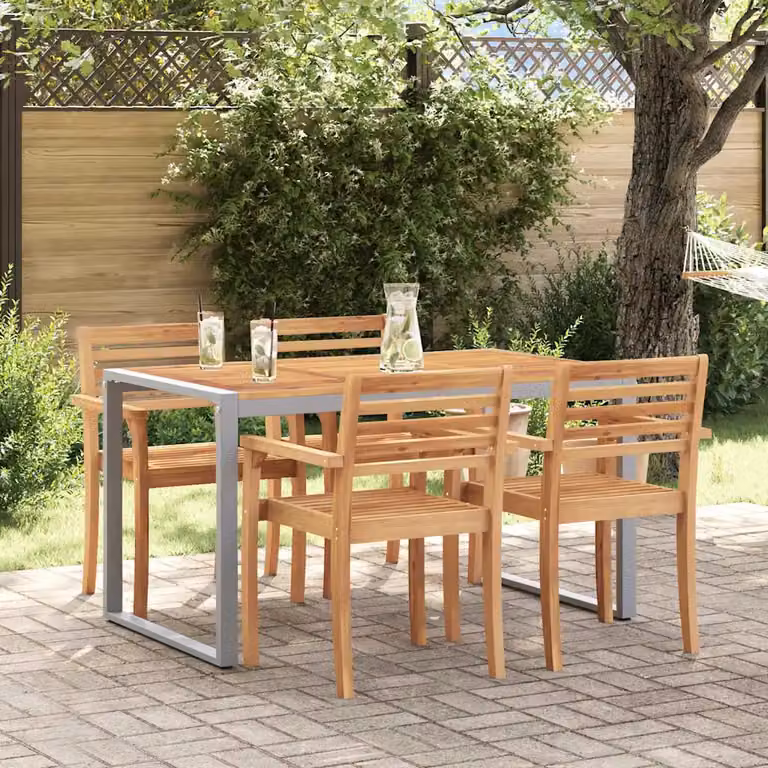 vidaXL Tavolo da giardino rettangolare in legno di acacia grigio o marrone L: 140 cm, P: 80 cm, H: 75 cm
