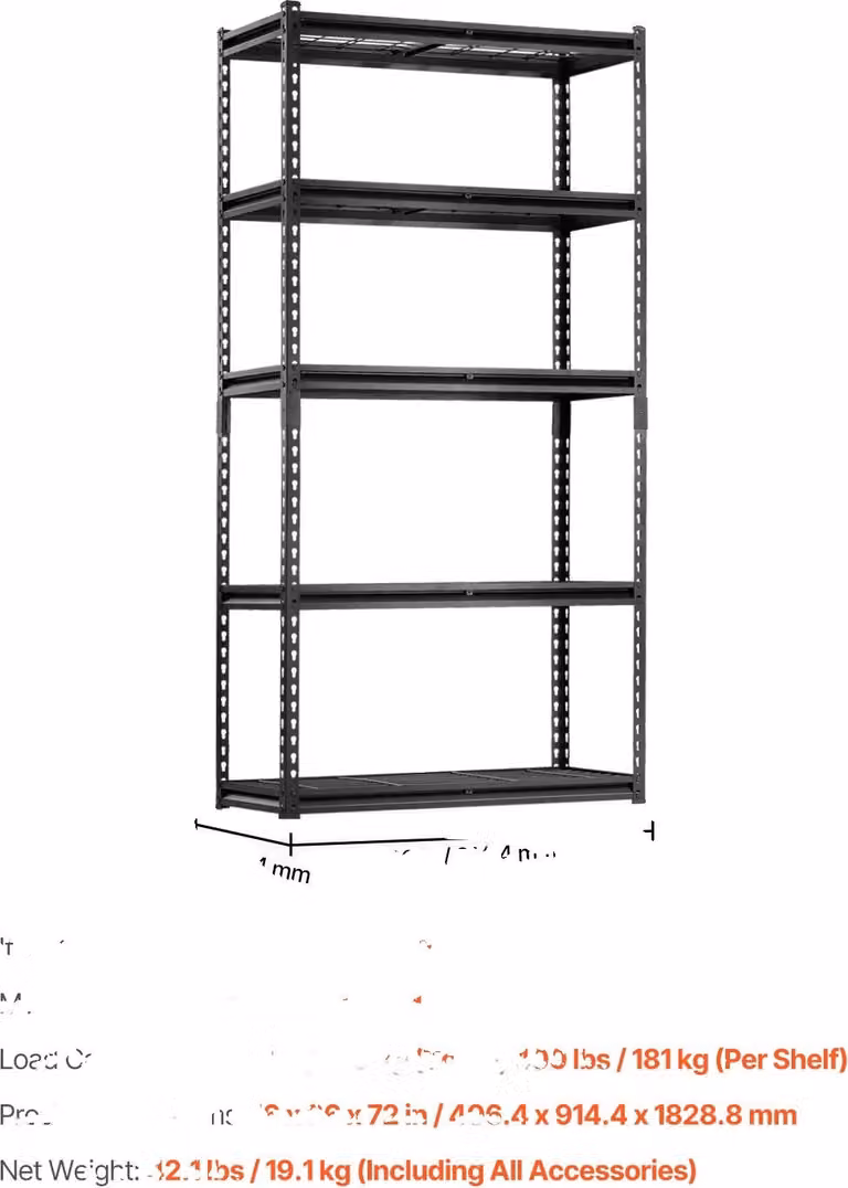 Scaffale in metallo, regolabile in altezza, alta capacità di carico, 16 x 36 x 72 pollici