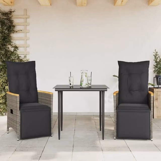 Sedie da Giardino Reclinabili 2 pz | Sedie da Esterno e Cuscini Grigio Polyrattan