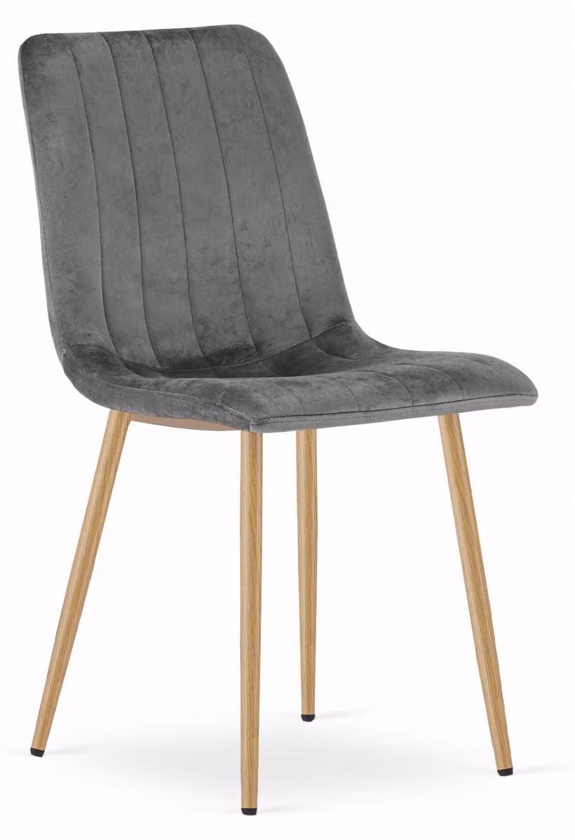 Sedia Lava in velluto grigio scuro con gambe effetto legno