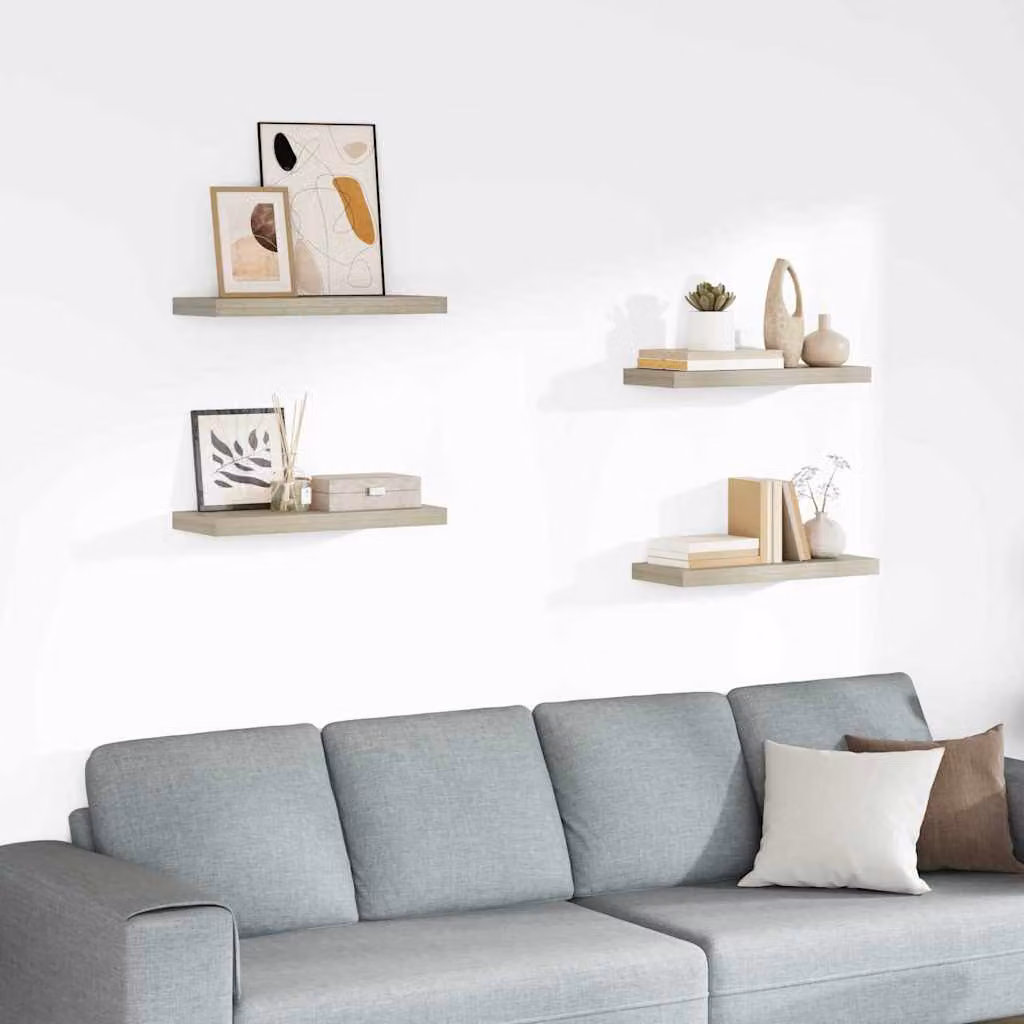 Set di 4 scaffali a parete vidaXL in MDF color marrone con finitura opaca L: 60 cm, P: 23,5 cm, H: 3,8 cm