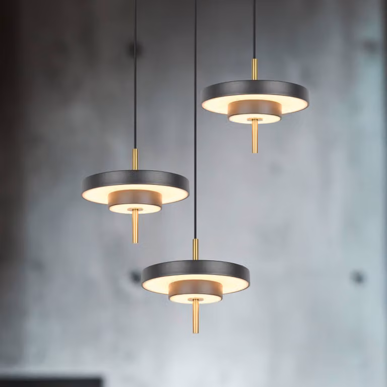 Trio Lighting Lampada LED a sospensione Keaton, nero/oro Ø 45 cm CCT 3 luci. dimmerabile, Nero, Soggiorno / Sala da pranzo, Metallo