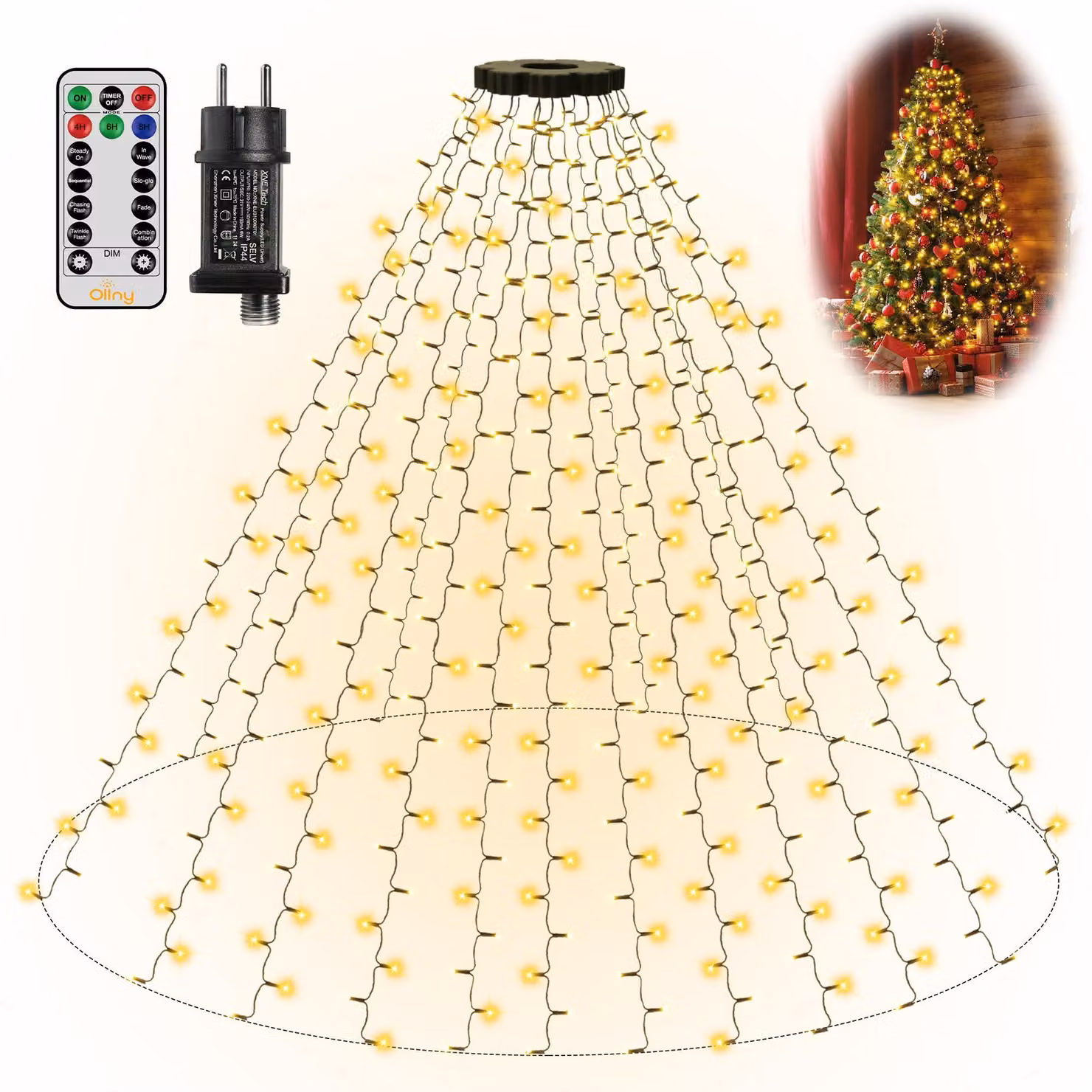 Catena luminosa da 2,5 metri, con 400 LED, luce bianco caldo, adatta per alberi di altezza 150–240 cm