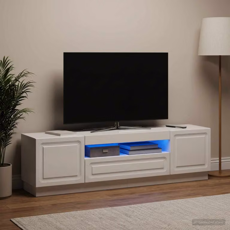 Mobile TV stand vidaXL moderno in MDF bianco lucido con illuminazione LED integrata L/P/H: 153,0 x 40,0 x 35,0 cm