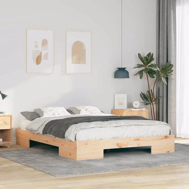 Letto matrimoniale moderno in legno di pino marrone L: 160 cm, P: 200 cm, H: 140 cm