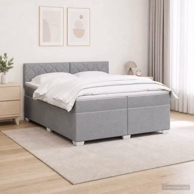 Letto Box Spring vidaXL con Materasso Ibrido, Illuminazione LED e Porta USB, Grigio e Bianco, L/P/H: 200 x 200 x 88 cm