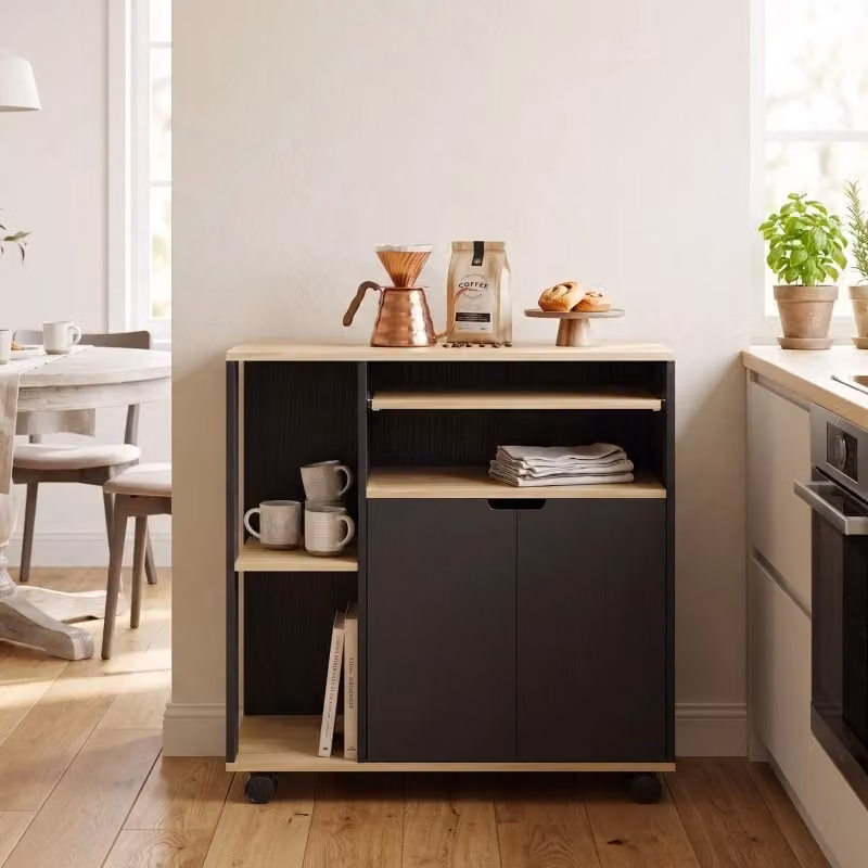 Carrello da cucina moderno REDOM con ruote in plastica nero opaco L: 80 cm, P: 40 cm, H: 82 cm – 2