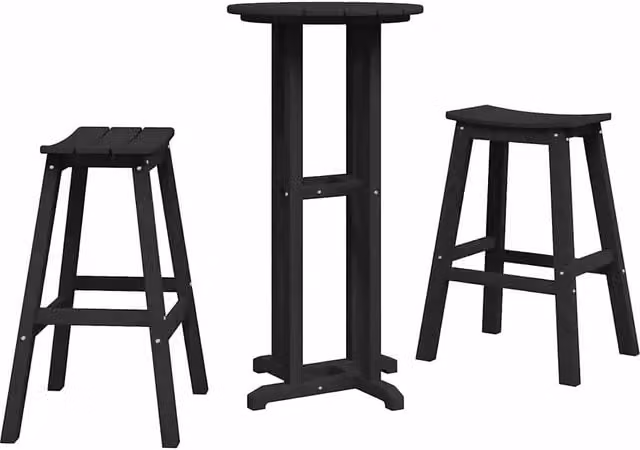 Set Bar da Giardino Moderno 3 Pezzi in Plastica Nera Opaca per Terrazza e Giardino – 1