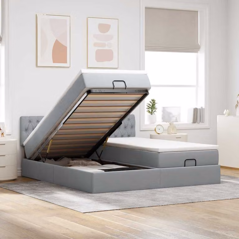 Struttura Letto con Contenitore a Sollevamento e Materasso vidaXL in Tessuto, L/P/H: 180 x 200 x 88 cm, Grigio e Bianco
