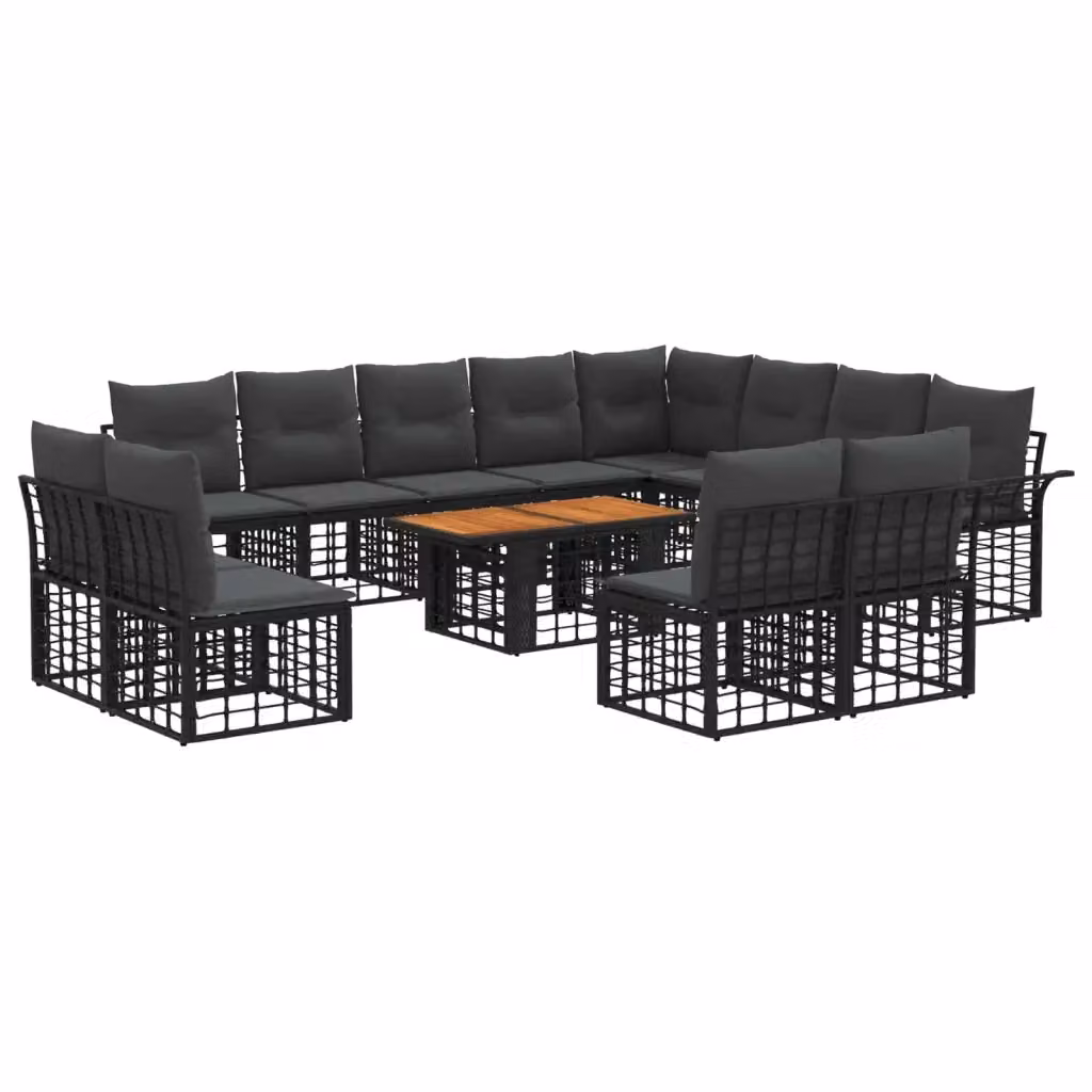 Set Divano da Giardino a L con Tavolino vidaXL, 13 Pezzi in Polyrattan Nero e Grigio con Cuscini Inclusi e Coperture Rimovibili – 2