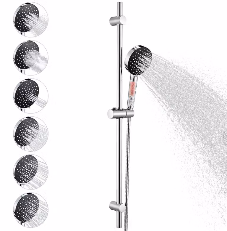 Doccia senza miscelatore, asta da 90 cm, 6 funzioni, filtro, colore nero