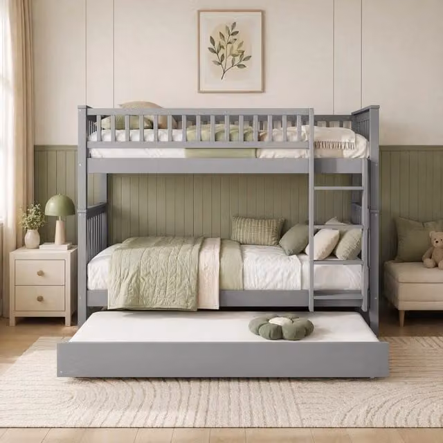 Letto a castello con letto estraibile 90x200 cm in pino e MDF; grigio