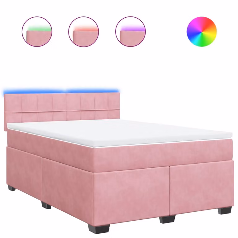 Giroletto a Molle con Materasso Rosa 140x200 cm in Velluto