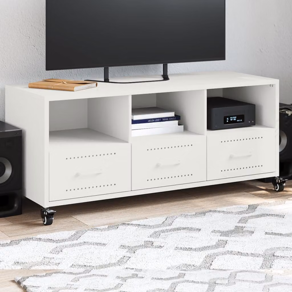 Mobile TV vidaXL Bianco in Metallo e MDF con Ruote L: 100,5 cm, P: 39 cm, H: 43,5 cm
