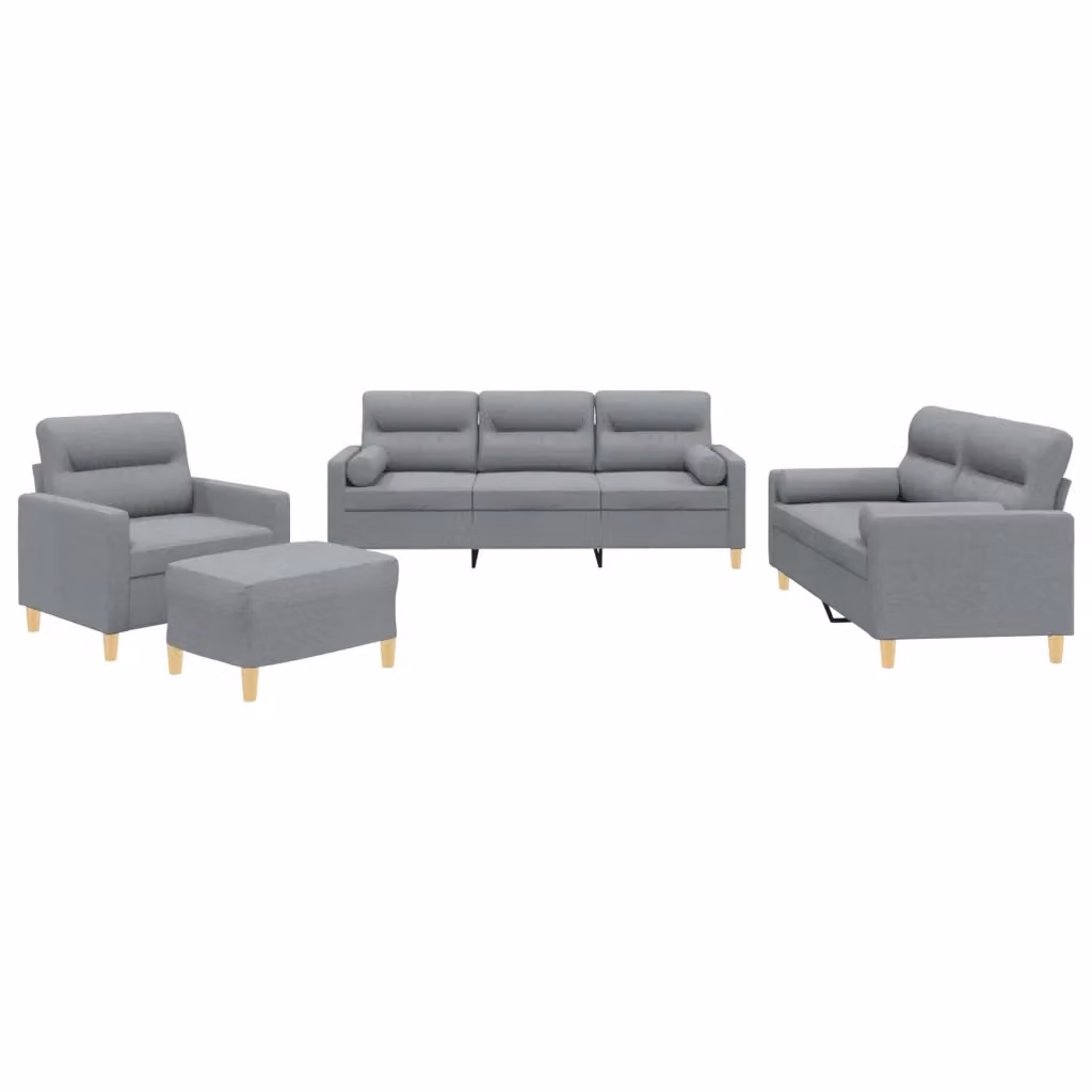Set di Divani vidaXL 4 Pezzi Moderno in Tessuto Grigio con Cuscini e Ottoman – 2