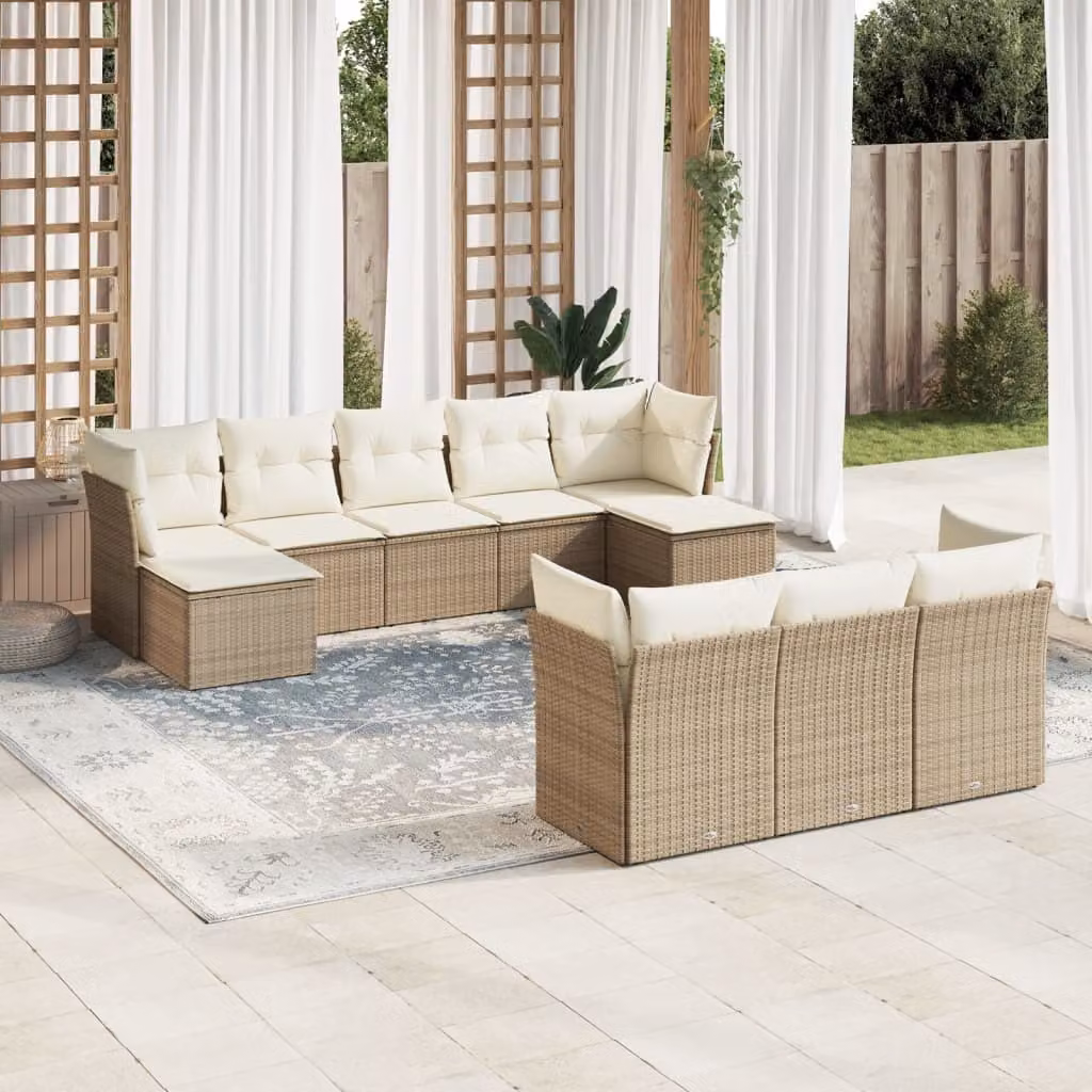 Maison Exclusive - Set da giardino 10 pezzi con cuscini in polyrattan beige