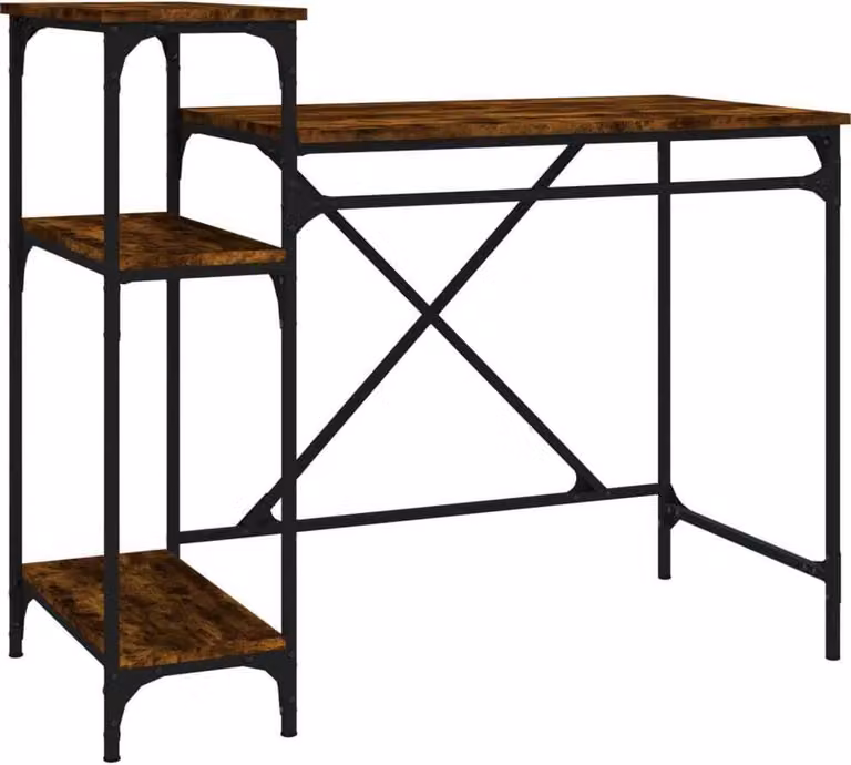 Scrivania Ripiani Rovere Fumo 105x50x90cm Multistrato e Ferro