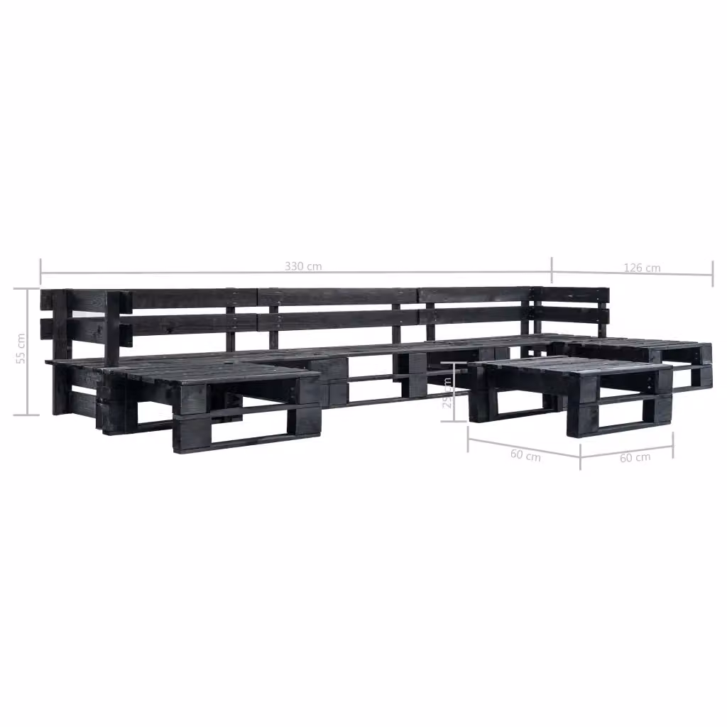 Set di Divani da Giardino a L con vidaXL, 6 Pezzi in Legno di Pino Trattato, Colore Nero con Cuscini Inclusi – 2