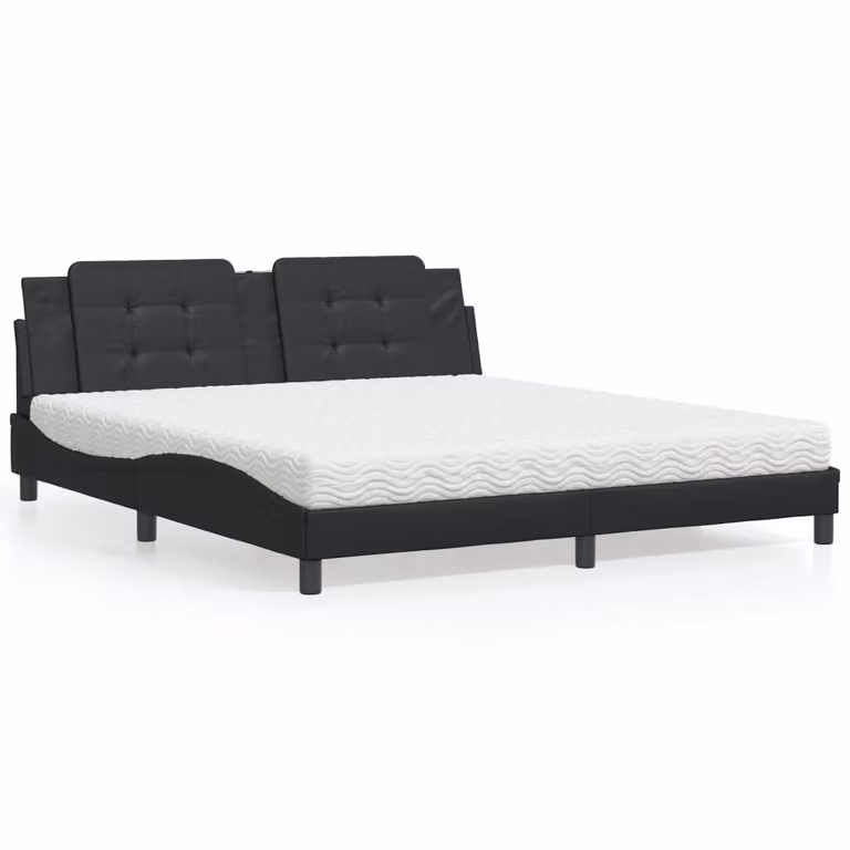 Letto con Materasso Zadar vidaXL in Similpelle Nero L: 180 cm, P: 200 cm, H: 185 cm