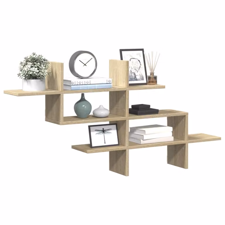 Scaffale da parete vidaXL in MDF color Rovere Sonoma, L 124,5 cm x H 60,5 cm x P 18 cm