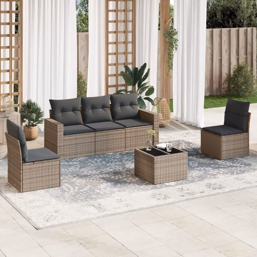 Maison Exclusive - Set Divano da Giardino 6 pz con Cuscini Grigio in Polyrattan