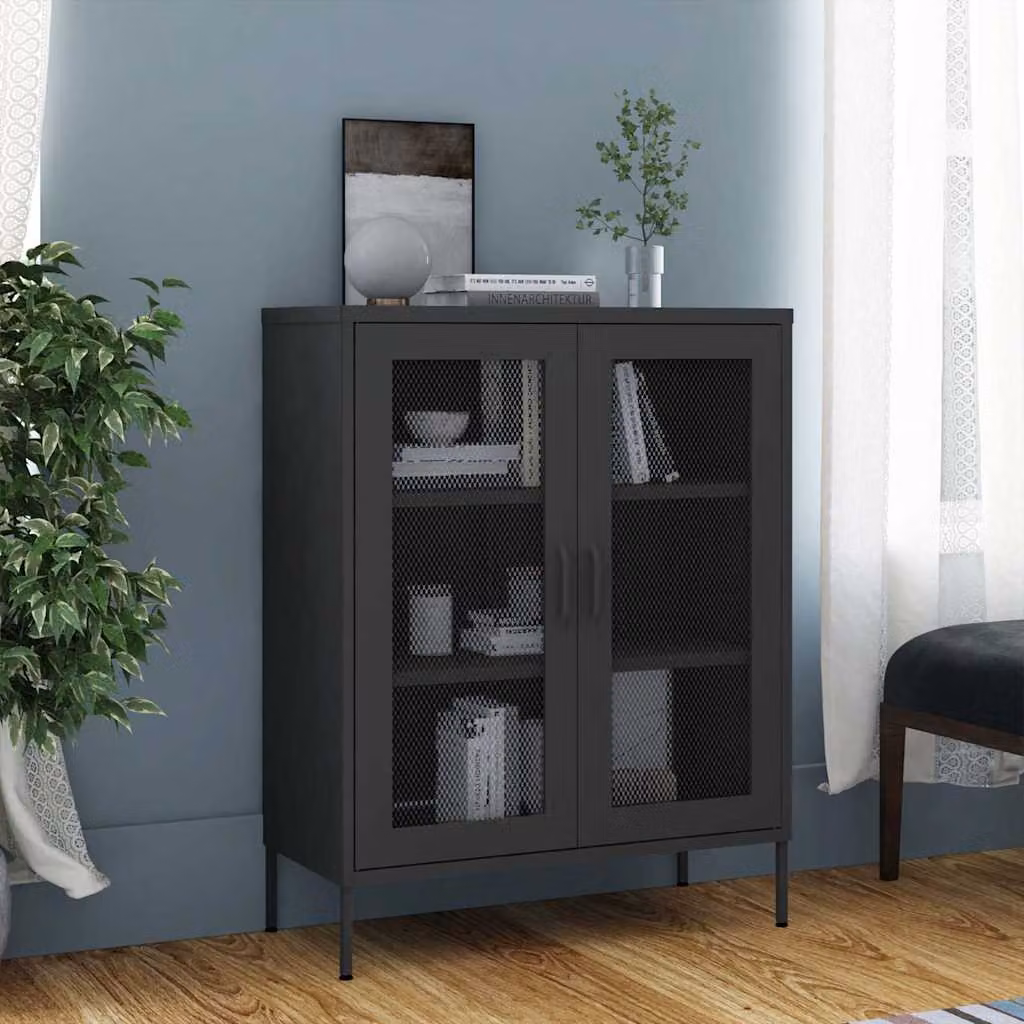 Armadietto moderno vidaXL in metallo antracite opaco con ante a battente e ripiani interni, da appendere al muro, L: 80 cm, P: 35 cm, H: 101,5 cm – 1
