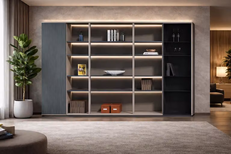 Sistema di scaffali e illuminazione per la libreria del vostro ufficio o soggiorno