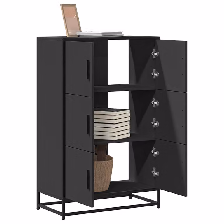 Credenza nera vidaXL in stile industriale con ante a battente e ripiani interni in metallo e MDF, L: 68 cm, P: 35 cm, H: 106,5 cm