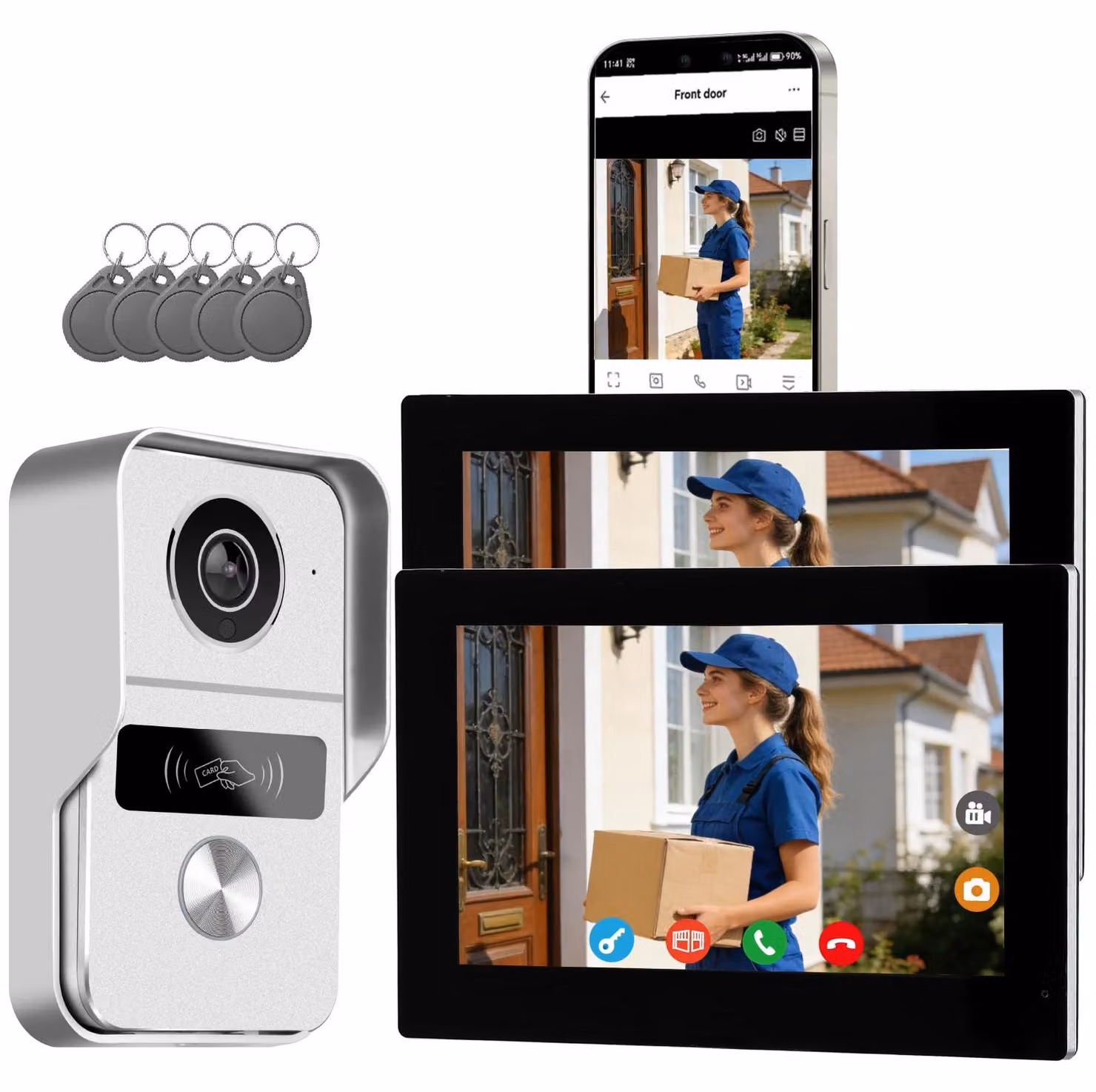 Videocitofono con telecamera - Schermo touchscreen da 7 pollici - Alloggiamento in alluminio - Visione notturna e comunicazione bidirezionale
