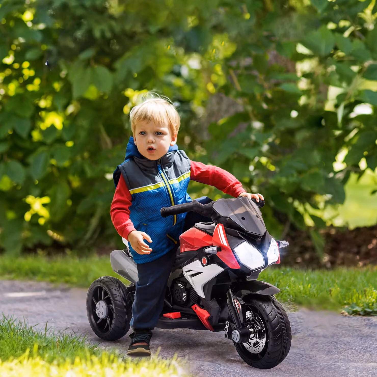 Moto Elettrica HOMCOM per Bambini 3-5 Anni con Luci e Musica, Batteria 6V, Colore Rosso, L 86 x P 42 x H 52 cm – 2